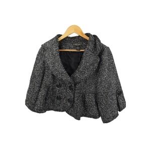 Vertigo Paris Womens Cropped Tweed Blazer Jacket Size M Black White Sparkle